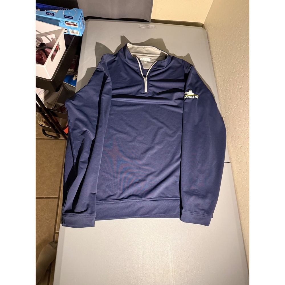 Peter Millar Mens XXL Perth Performance Quarter Zip Pullover Michelin Logo Navy